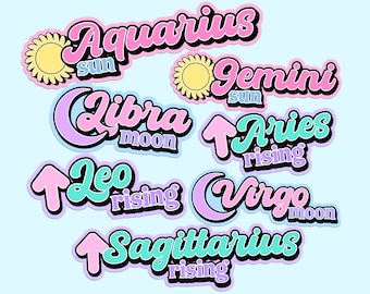 Big Three Zodiac Sign Sticker Pack, Sun Moon Rising, Astrology Gifts for her, Cute Aesthetic Stickers, Birth Chart, Sun Sign Astrology