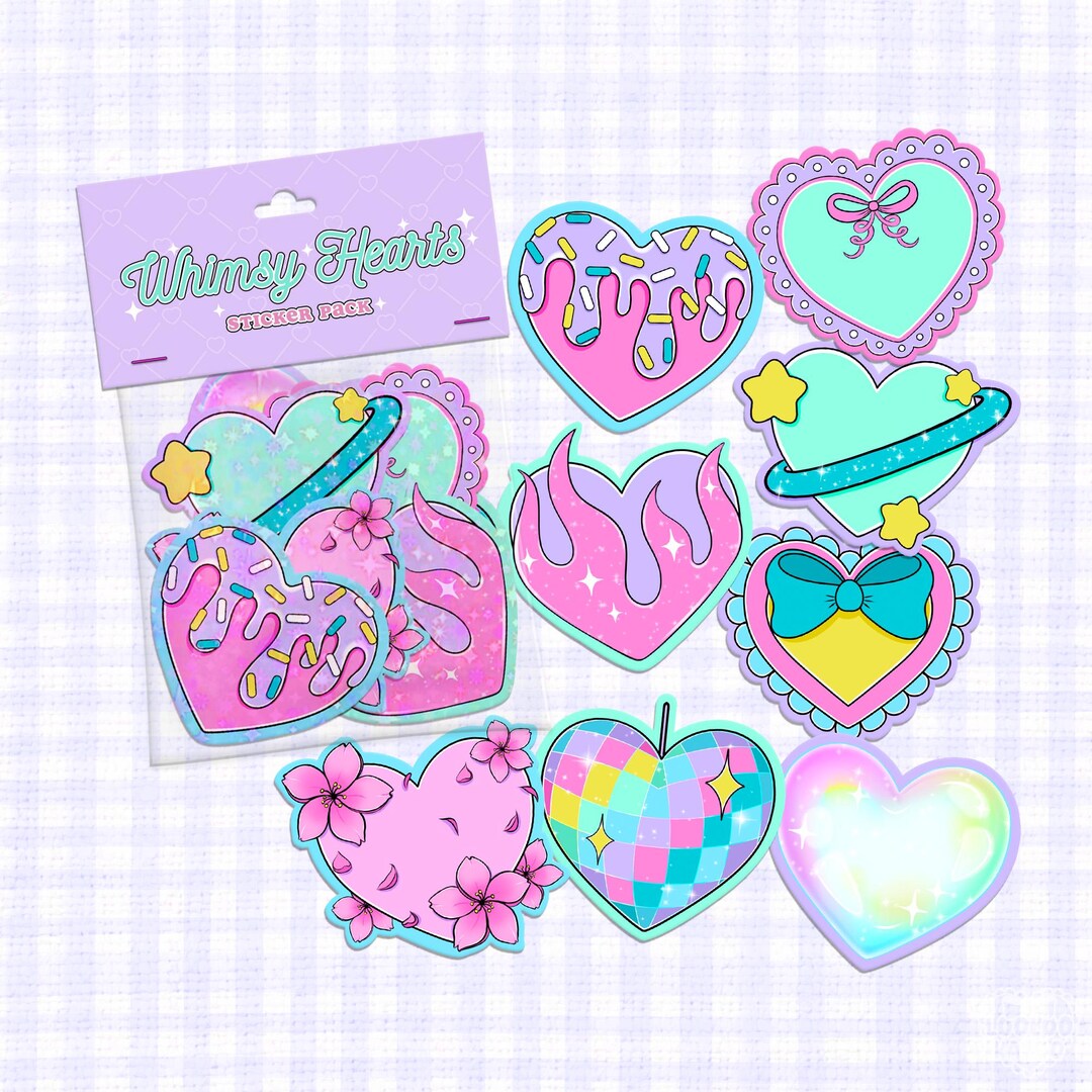 Whimsy Sticker Trend 8 Pack Whimsy Hearts Vinyl Sticker Pack, Holographic or Matte Stickers ...