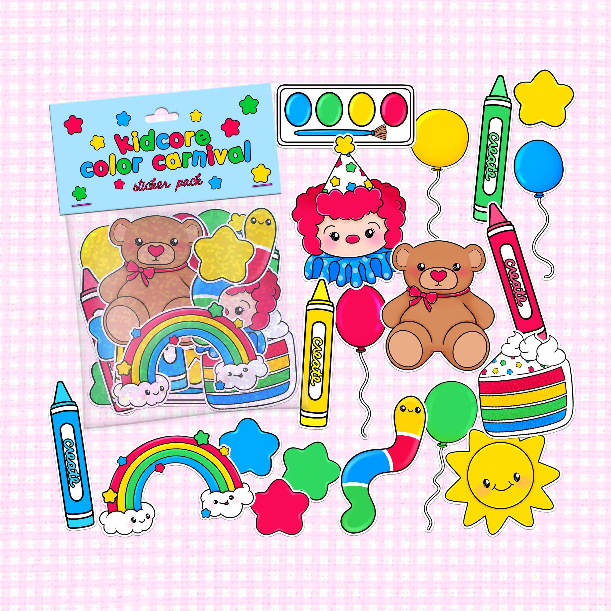 Vector Pack Kidcore Kidcore Sticker Pack: 19-piece Holographic Kawaii Stickers - Etsy