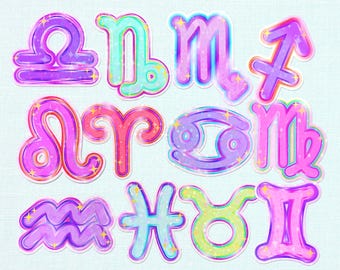 Holographic Zodiac Sign Symbols Vinyl Stickers, Aries, Taurus, Gemini, Cancer, Leo, Virgo, Libra, Scorpio, Pisces, Astrology, Star Sign