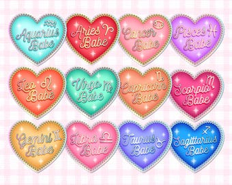 Holographic Heart Vinyl Stickers: Zodiac Astrology Star Sign