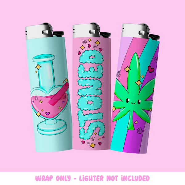 Kawaii Stoned Pastel Lighter Sticker Wraps, *LIGHTER NOT INCLUDED* Smoking accessories, Stoner Gifts for Her, Girly Smoke Shop, 420 Stashbox
