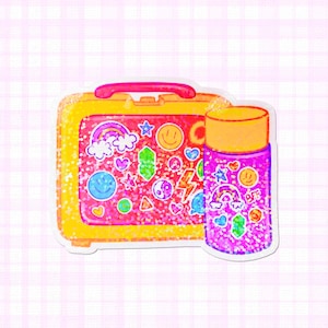 Holographic 90s Kidcore Lunch Box Vinyl Die Cut Sticker for Water Bottles, Laptops, Journals, Planners, Retro Nostalgia Sticker for 90s Kids