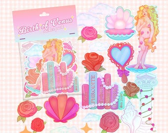 20 Pack Birth of Venus Vinyl Sticker Pack, Holographic or Matte Stickers, Coquette Aesthetic, Classical Art Stickers, Cute Sticker Set