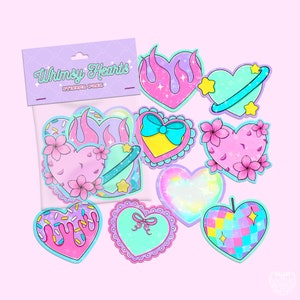 Whimsy Sticker Trend 8 Pack Whimsy Hearts Vinyl Sticker Pack, Holographic or Matte Stickers ...