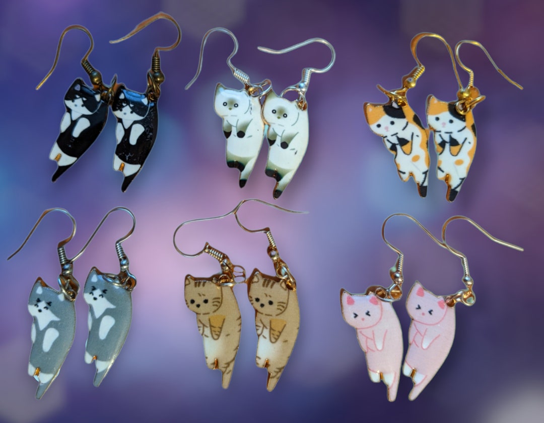 Dangle Cat Earrings Etsy