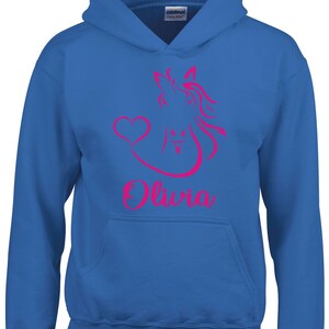 Personalised Horse Head with Heart Horsey Hoodie, Horse Riding Sweatshirt, Equestrian Clothing, Horse Riding Clothing Royal Blue