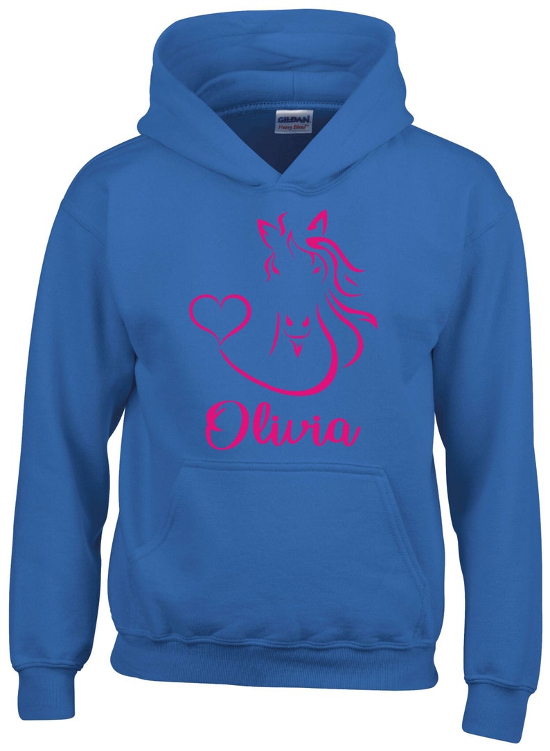 Personalised Horse Head with Heart Horsey Hoodie, Horse Riding Sweatshirt, Equestrian Clothing, Horse Riding Clothing Royal Blue