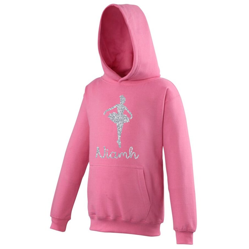 D1 Personalised BalletGymnastics Hoodie With Silver Glitter Print