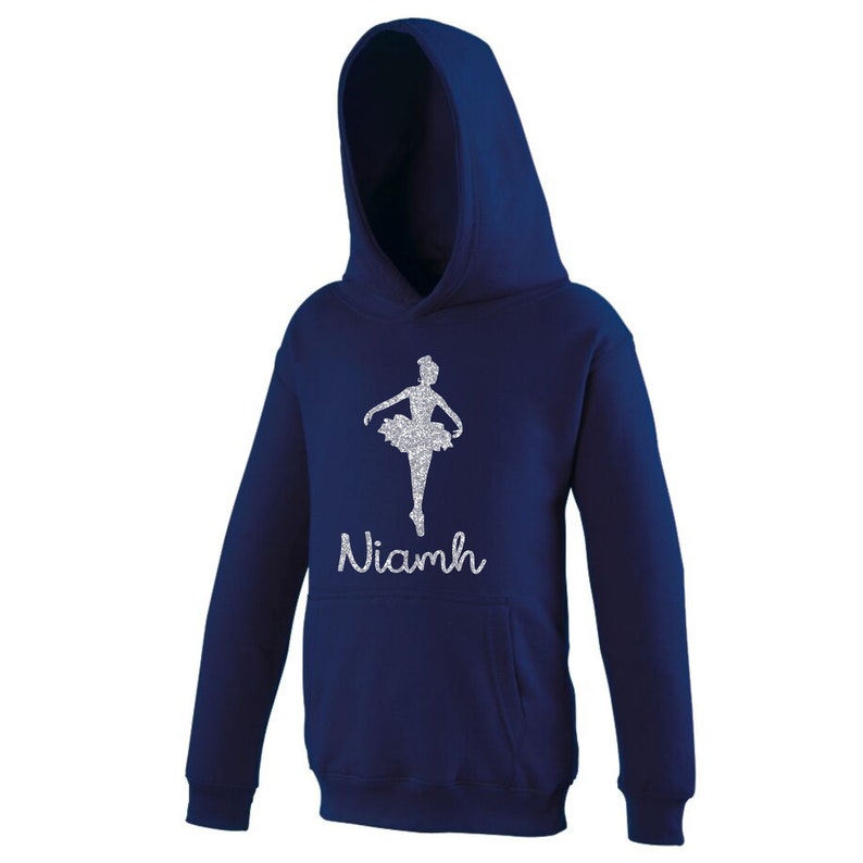 D1 Personalised BalletGymnastics Hoodie With Silver Glitter Print