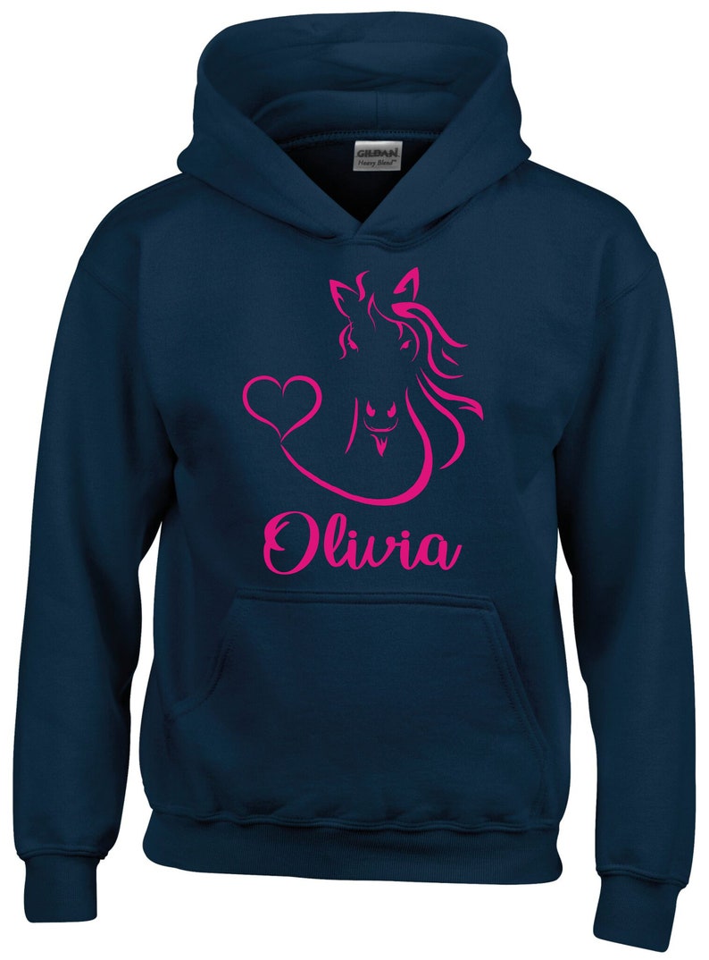 Personalised Horse Head with Heart Horsey Hoodie, Horse Riding Sweatshirt, Equestrian Clothing, Horse Riding Clothing Navy