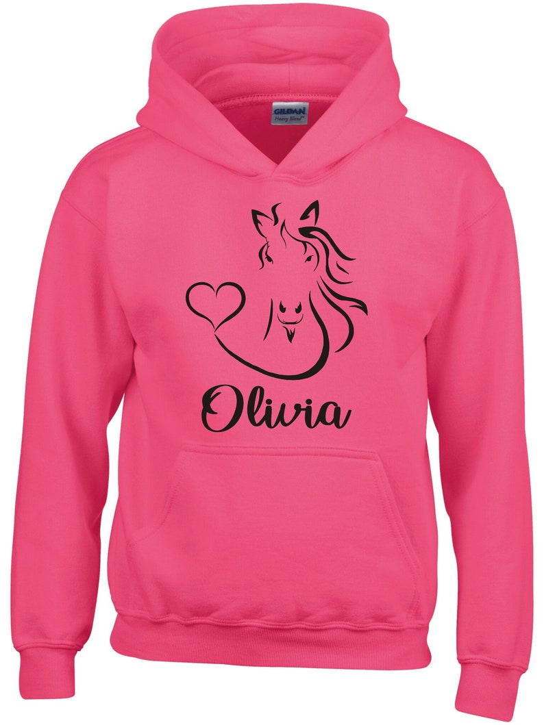 Personalised Horse Head with Heart Horsey Hoodie, Horse Riding Sweatshirt, Equestrian Clothing, Horse Riding Clothing Fuchsia