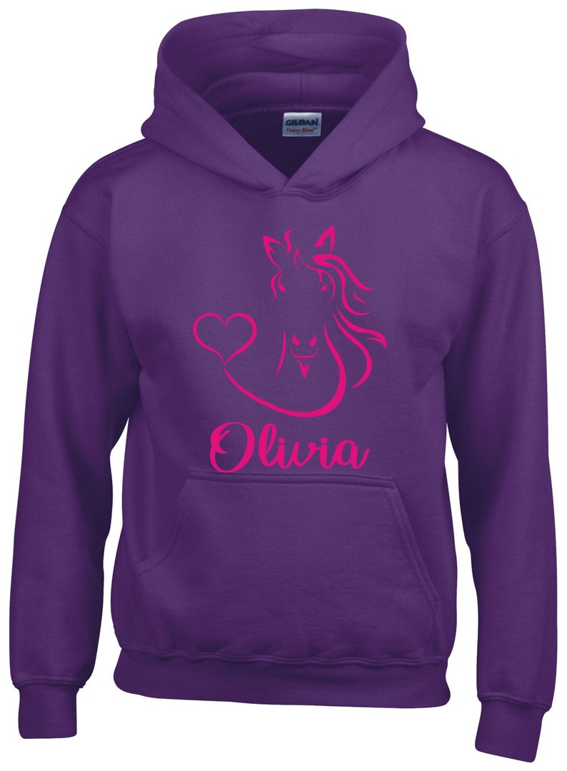 Personalised Horse Head with Heart Horsey Hoodie, Horse Riding Sweatshirt, Equestrian Clothing, Horse Riding Clothing Purple