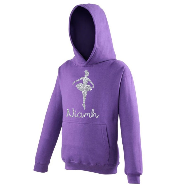 D1 Personalised BalletGymnastics Hoodie With Silver Glitter Print