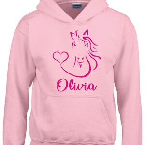 Personalised Horse Head with Heart Horsey Hoodie, Horse Riding Sweatshirt, Equestrian Clothing, Horse Riding Clothing Light Pink