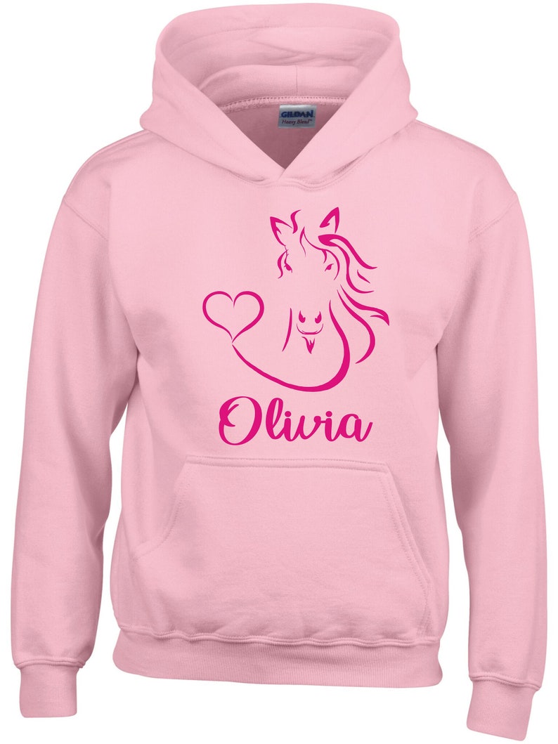 Personalised Horse Head with Heart Horsey Hoodie, Horse Riding Sweatshirt, Equestrian Clothing, Horse Riding Clothing Light Pink