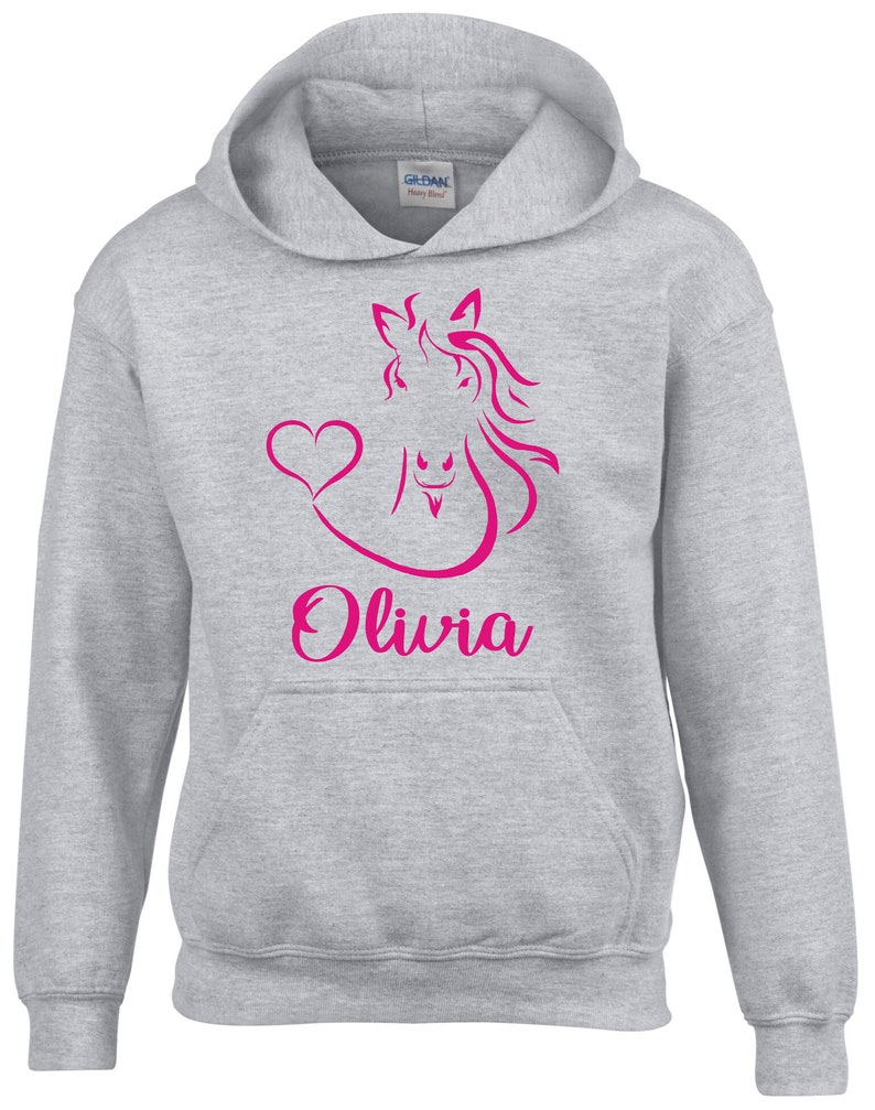 Personalised Horse Head with Heart Horsey Hoodie, Horse Riding Sweatshirt, Equestrian Clothing, Horse Riding Clothing Gray