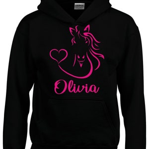 Personalised Horse Head with Heart Horsey Hoodie, Horse Riding Sweatshirt, Equestrian Clothing, Horse Riding Clothing Black