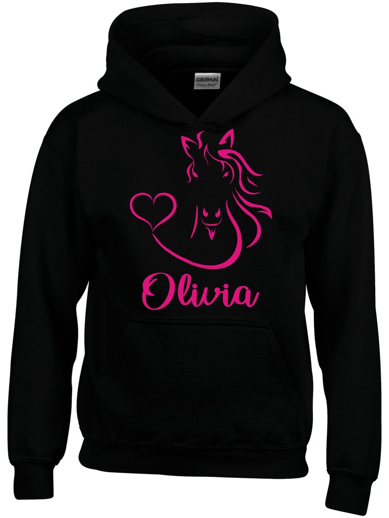 Personalised Horse Head with Heart Horsey Hoodie, Horse Riding Sweatshirt, Equestrian Clothing, Horse Riding Clothing Black