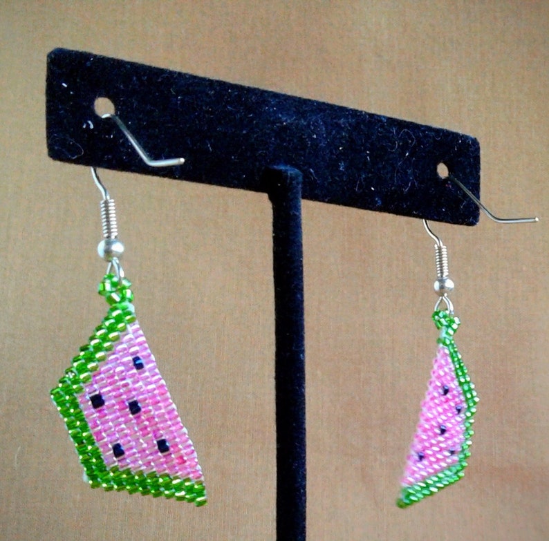 Watermelon Earrings Pink and Green Earrings Seed Bead Etsy