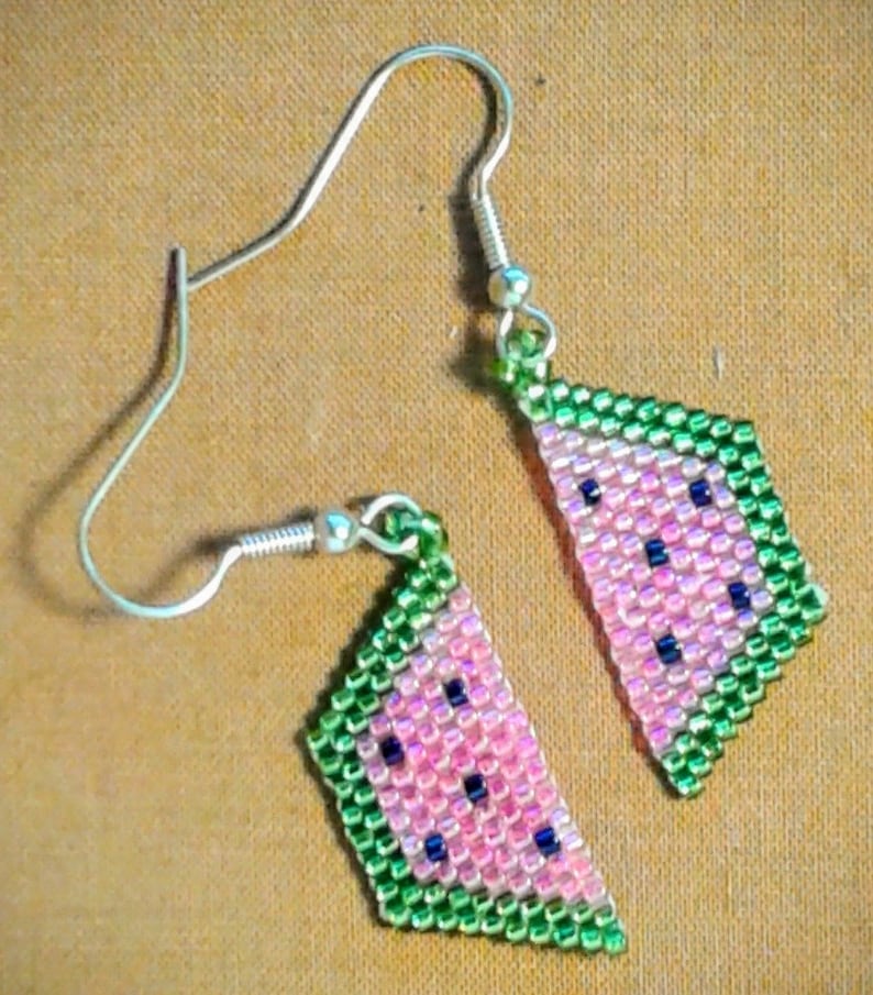 Watermelon Earrings Pink and Green Earrings Seed Bead Etsy