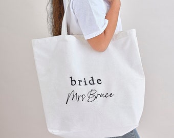 Personalised Bride Tote Bag, Hen Party Bags, Honeymoon Tote Bag, Engagement Gift, Bridal Shower, Beach Bag, Bachelorette Bag, Bride Gift