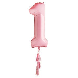34 Inch Pastel Pink Number 1 Balloon, Pink Number One Balloon, Pastel Pink Number Balloon with Tassels, Pastel Number Balloon, 1st Birthday