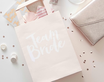 Individual Pink and Rose Gold Team Bride Party Bags, Loot Bags, Bachelorette Party Bags, Hen Party Bags, Rose Gold, Bridal Shower Favours