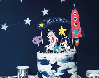 Outer Space Cake Topper, Birthday Cake Topper, Space Cake Decor, Galaxy Cake Topper, Space Party Theme, Cake Topper Set