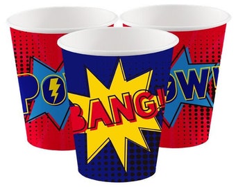 8 Superhero Party Cups, Superhero Birthday, Superhero Decorations, Superhero Party Theme, Girls Birthday Party, Boys Birthday Party