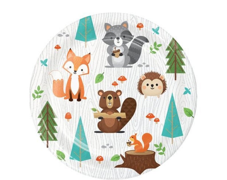 8 Woodland Party Plates Woodland Birthday Woodland Baby Shower Woodland Party Theme Woodland Creatures Kids Party Forrest