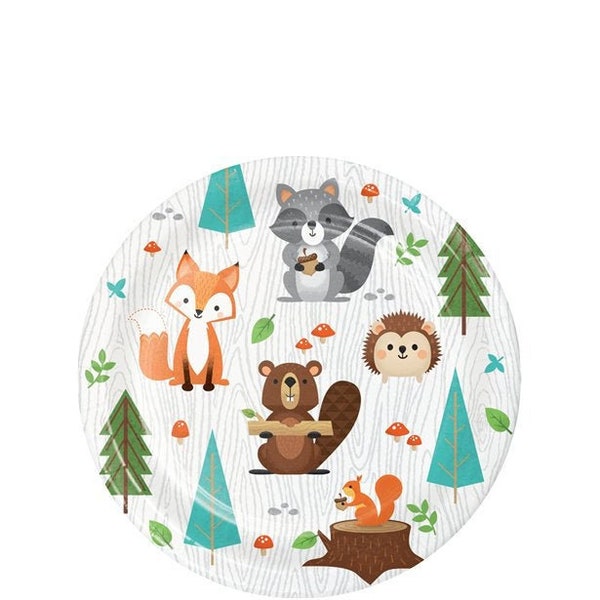 8 Woodland Party Plates, Woodland Birthday, Woodland Baby Shower, Woodland Party Theme, Woodland Creatures, Kids Party, Forrest Party