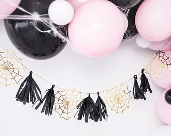 Gold Cobweb Halloween Bunting, Tassel Bunting, Spider Web Banner, Halloween Banner, Halloween Party Supplies, Halloween Decorations