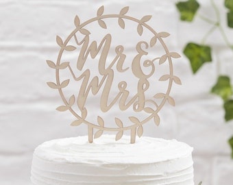 Wooden Mr and Mrs Cake Topper, Wedding Cake Cake Topper, Rustic Wedding Cake Topper, Vintage Wedding, Boho Wedding, Botanical Wedding