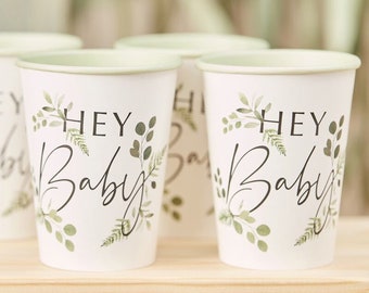 8 Tasses de baby shower Hey, Baby Shower botanique, Baby Shower neutre, Baby Shower botanique, Baby Shower de verdure, Fête de nouvel arrivant