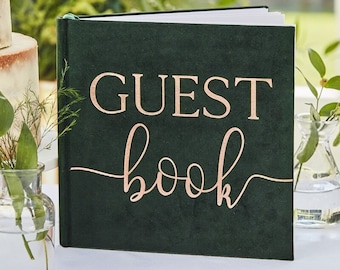 Rose Gold Green Velvet Guest Book, Wedding Guest Book, Engagement Gift, Bridal Shower Gift, Gift for Bride, Baby Shower Guest Book