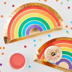 8 Rainbow Paper Plates, Rainbow Party Plates, Rainbow Party Supplies, Rainbow Birthday Party, Rainbow Baby Shower, Rainbow Party Decorations