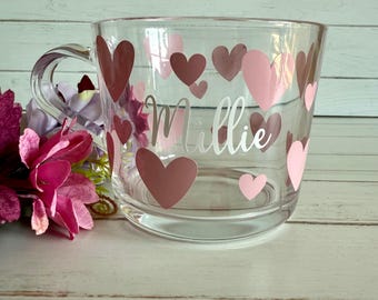 Personalised name heart mug, Mum Birthday Gift, Nanny Mug, Nana Mug, Grandma Mug, Mum Mug, Custom Mug, glass mug, Christmas present