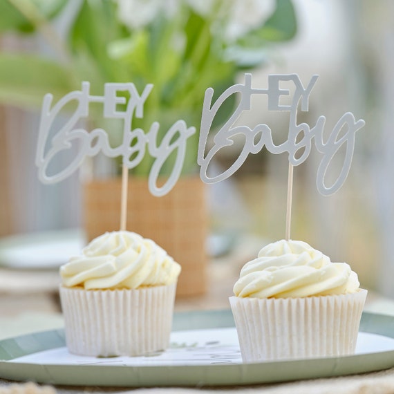 12 Hey Baby Cupcake Toppers, Baby Shower Cake Toppers, Baby Shower