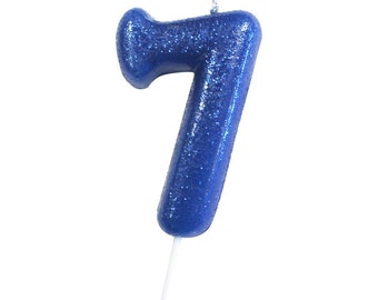 Number 7 Blue Glitter Candle, Age 7 Candle, Age Candles, Birthday Cake Candle, Number Candle, Glitter Candle, Blue Candle,