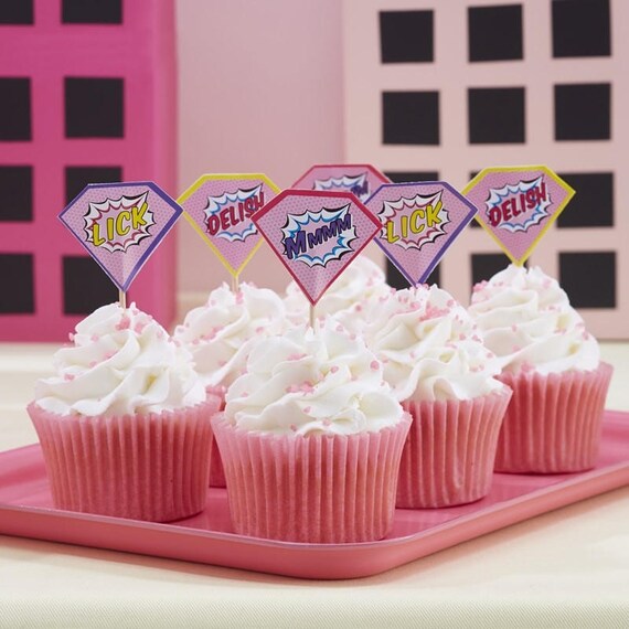Girls Superhero Cupcake Toppers Girls Superhero Party Etsy