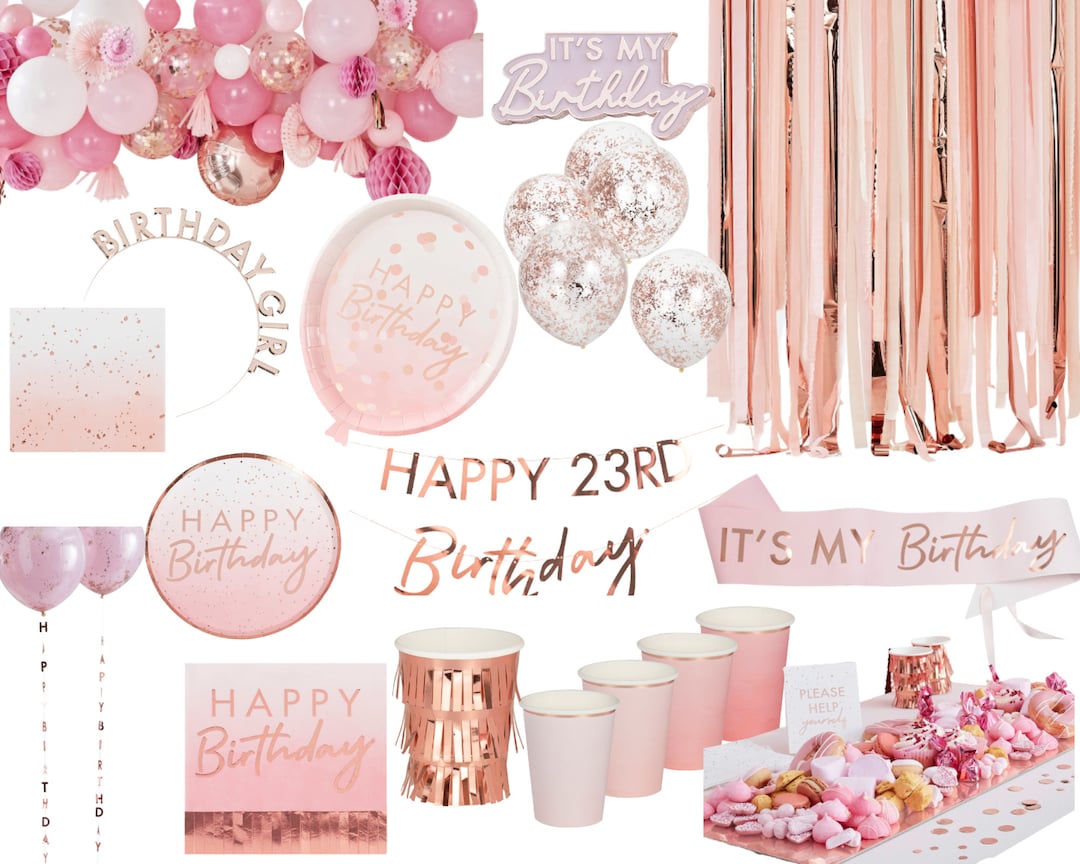 Rose Gold Party Decorations, Rose Gold Birthday Decorations, Rose Gold