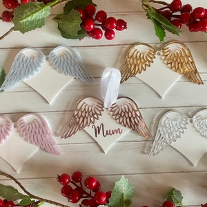 Personalised Memorial Christmas Bauble, Angel wing Christmas Ornament, Personalised Christmas Decoration, Christmas tree Decoration, Custom