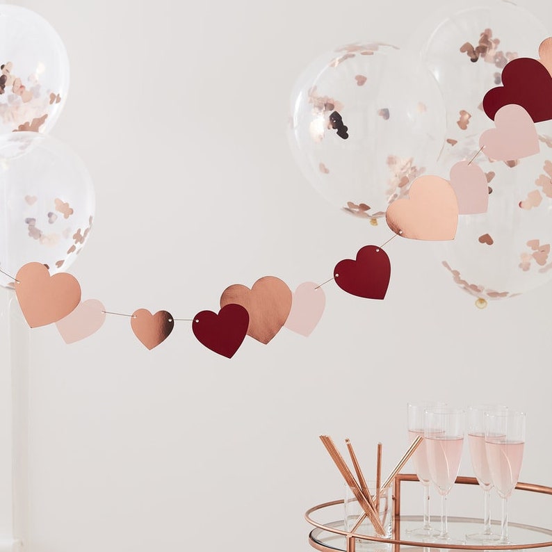 5 Rose Gold Heart Confetti Balloons Valentines Balloons Etsy UK