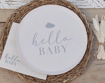 8 Hello Baby-Dusche-Teller, neutrale Baby-Dusche, umweltfreundliche Baby-Dusche, Baby-Dusche-Dekorationen, Gender-Reveal-Teller, recycelbar