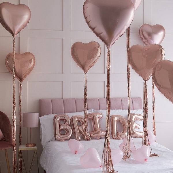 Rose Gold Hen Balloons, Hen Party Decoration Kit, Rose Gold Hen Decor, Rose Gold Bachelorette Decor, Bride Balloon, Rose Gold Heart Balloons