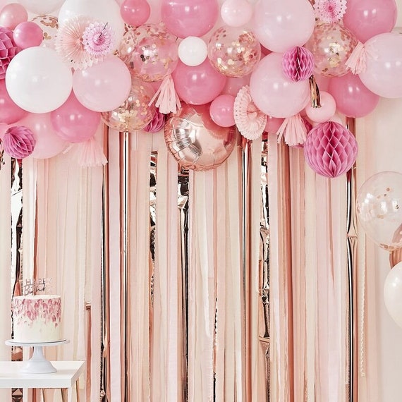 Kit de arco de globos de oro rosa y rosa, globos de cumpleaños, globos de  baby shower, guirnalda de globos rosas, globos de oro rosa, decoración rosa