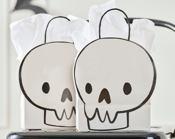 6 Skull Halloween Party Bags, Trick or Treat Bags, Halloween Party Bags, Pastel Halloween Decor, Halloween Sweet Bags, Halloween Birthday