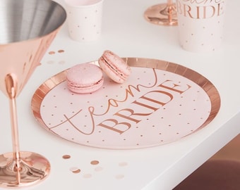 8 Team Bride Plates, Bridal Shower Plates, Hen Party Plates, Bachelorette Plates, Blush Bachelorette, Beach Bachelorette, Rose Gold Hen