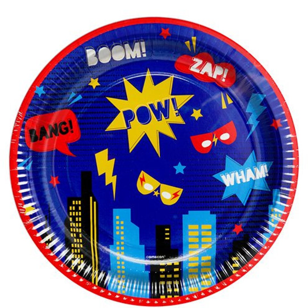 8 Superhero Party Plates, Superhero Birthday, Superhero Decorations, Superhero Party Theme